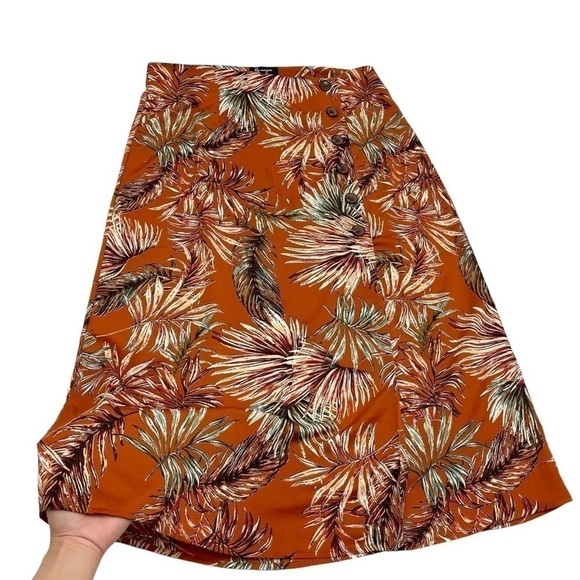 LILY Morgan long tropical print skirt size L brick terracotta A line silhouette - Picture 10 of 10